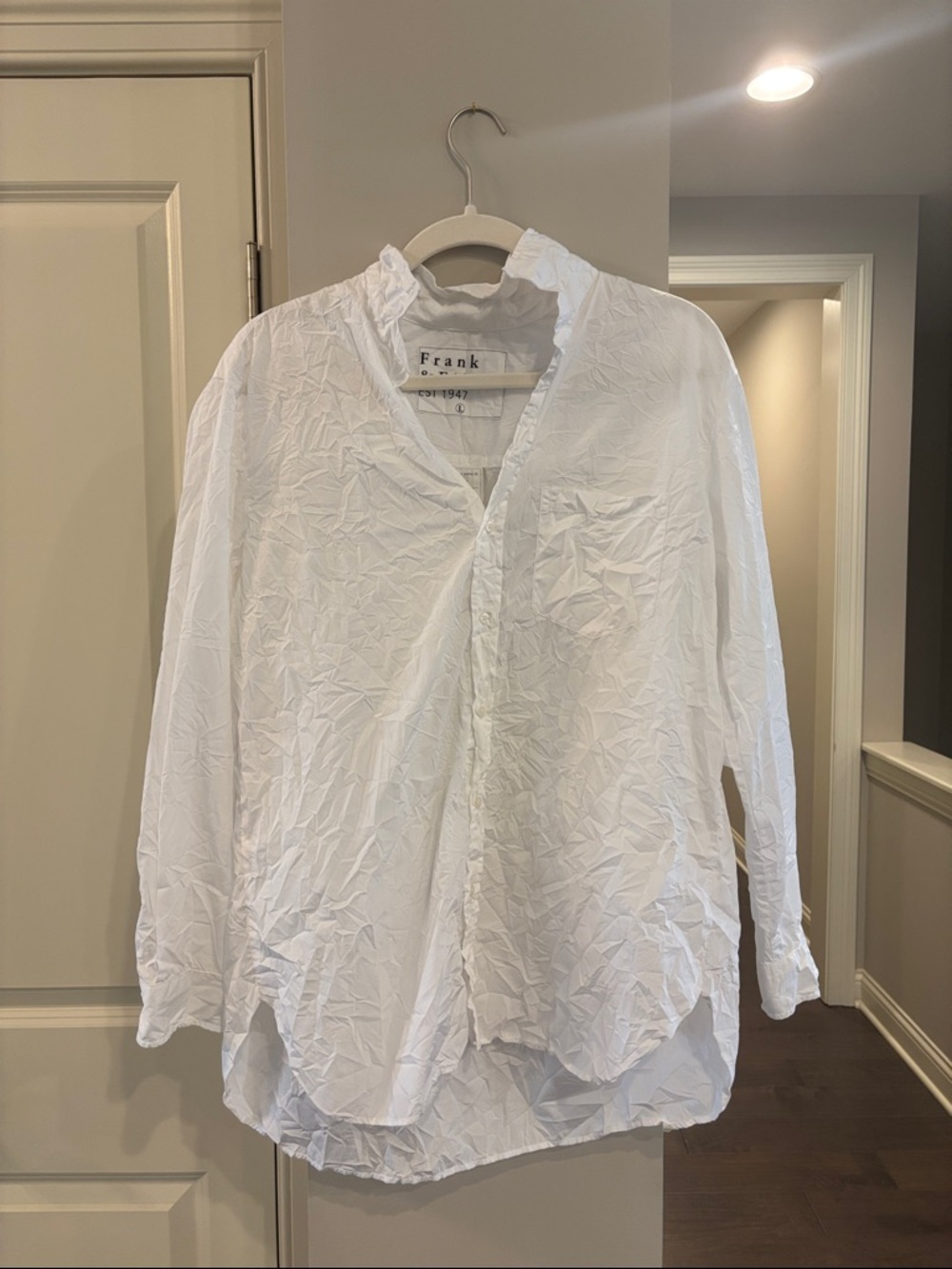 Frank & Eileen Classic White Joedy Crinkle Button-Down Shirt sz Large